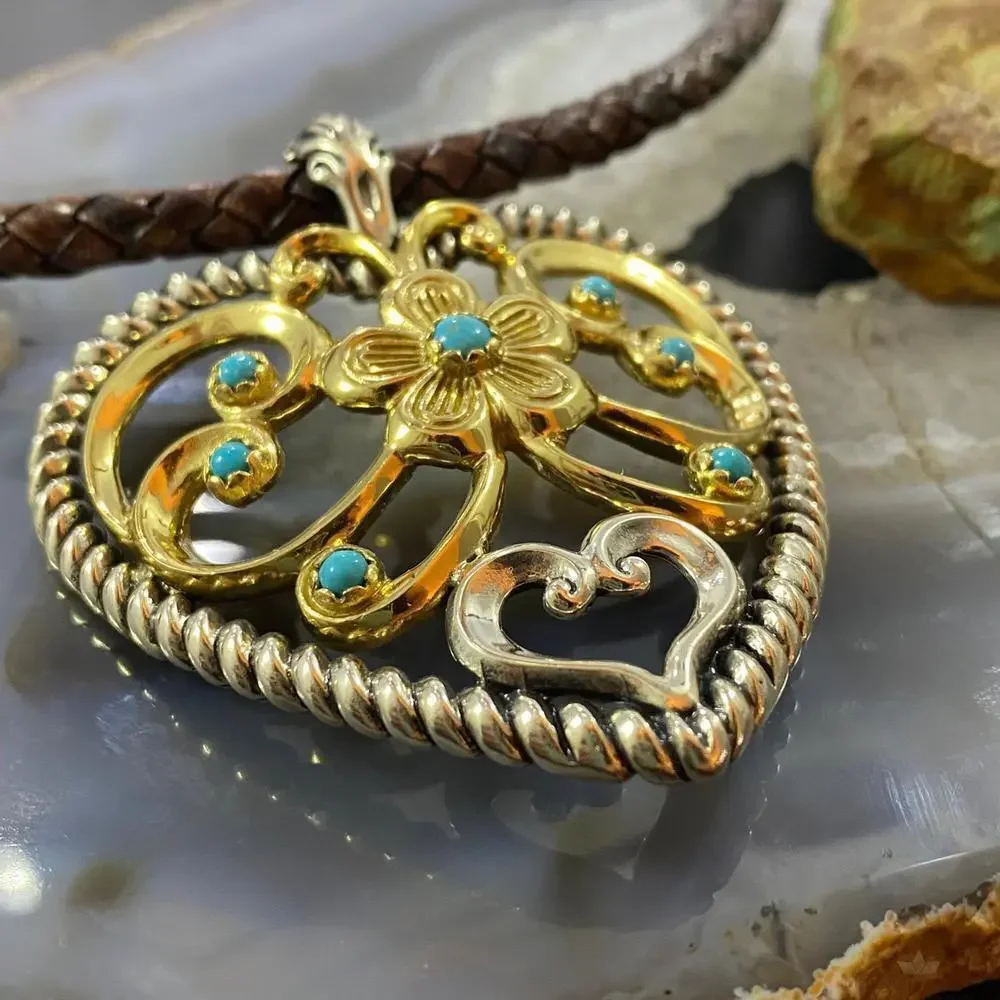 Carolyn Pollack Southwestern Style Sterling & Brass Turquoise Heart Pendant